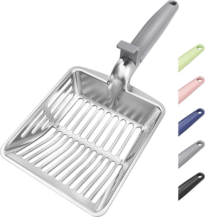 Large Metal Cat Litter Scoop w/ Deep Shovel, Dual-Size Holes & Hanging Hook