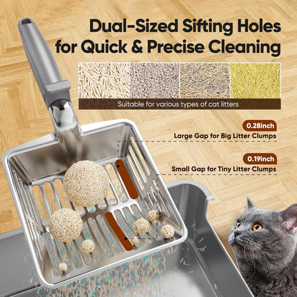 Large Metal Cat Litter Scoop w/ Deep Shovel, Dual-Size Holes & Hanging Hook