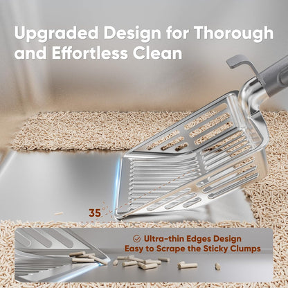 Large Metal Cat Litter Scoop w/ Deep Shovel, Dual-Size Holes & Hanging Hook