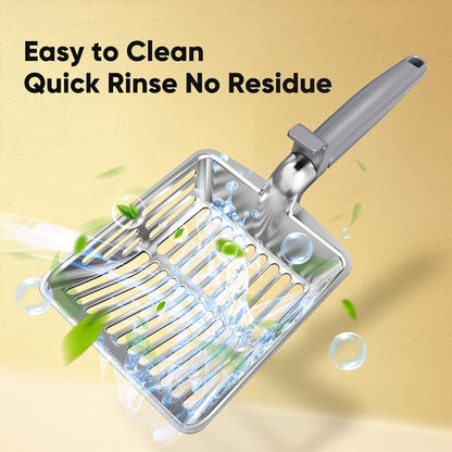 Large Metal Cat Litter Scoop w/ Deep Shovel, Dual-Size Holes & Hanging Hook