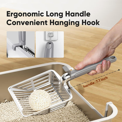 Large Metal Cat Litter Scoop w/ Deep Shovel, Dual-Size Holes & Hanging Hook