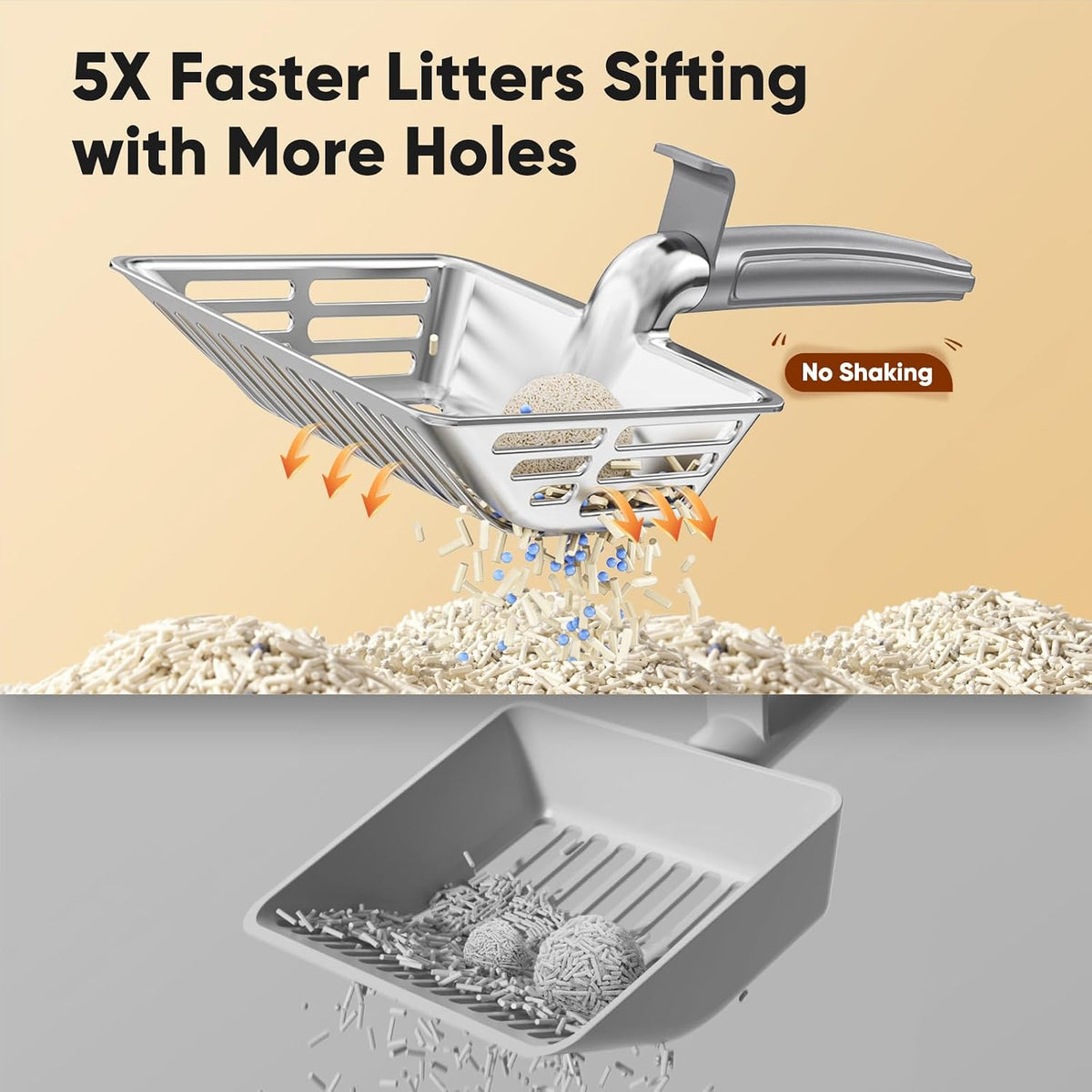 Large Metal Cat Litter Scoop w/ Deep Shovel, Dual-Size Holes & Hanging Hook