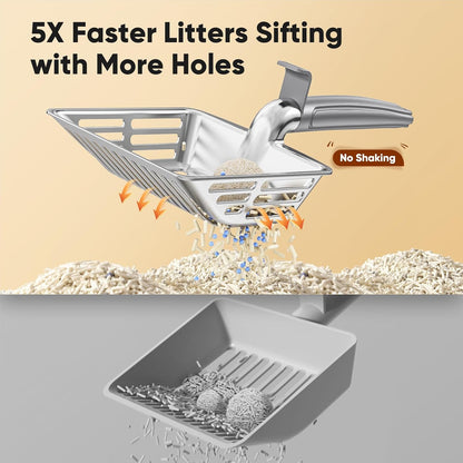 Large Metal Cat Litter Scoop w/ Deep Shovel, Dual-Size Holes & Hanging Hook