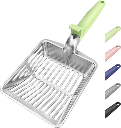 Large Metal Cat Litter Scoop w/ Deep Shovel, Dual-Size Holes & Hanging Hook