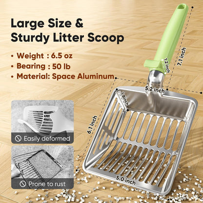 Large Metal Cat Litter Scoop w/ Deep Shovel, Dual-Size Holes & Hanging Hook