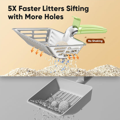 Large Metal Cat Litter Scoop w/ Deep Shovel, Dual-Size Holes & Hanging Hook