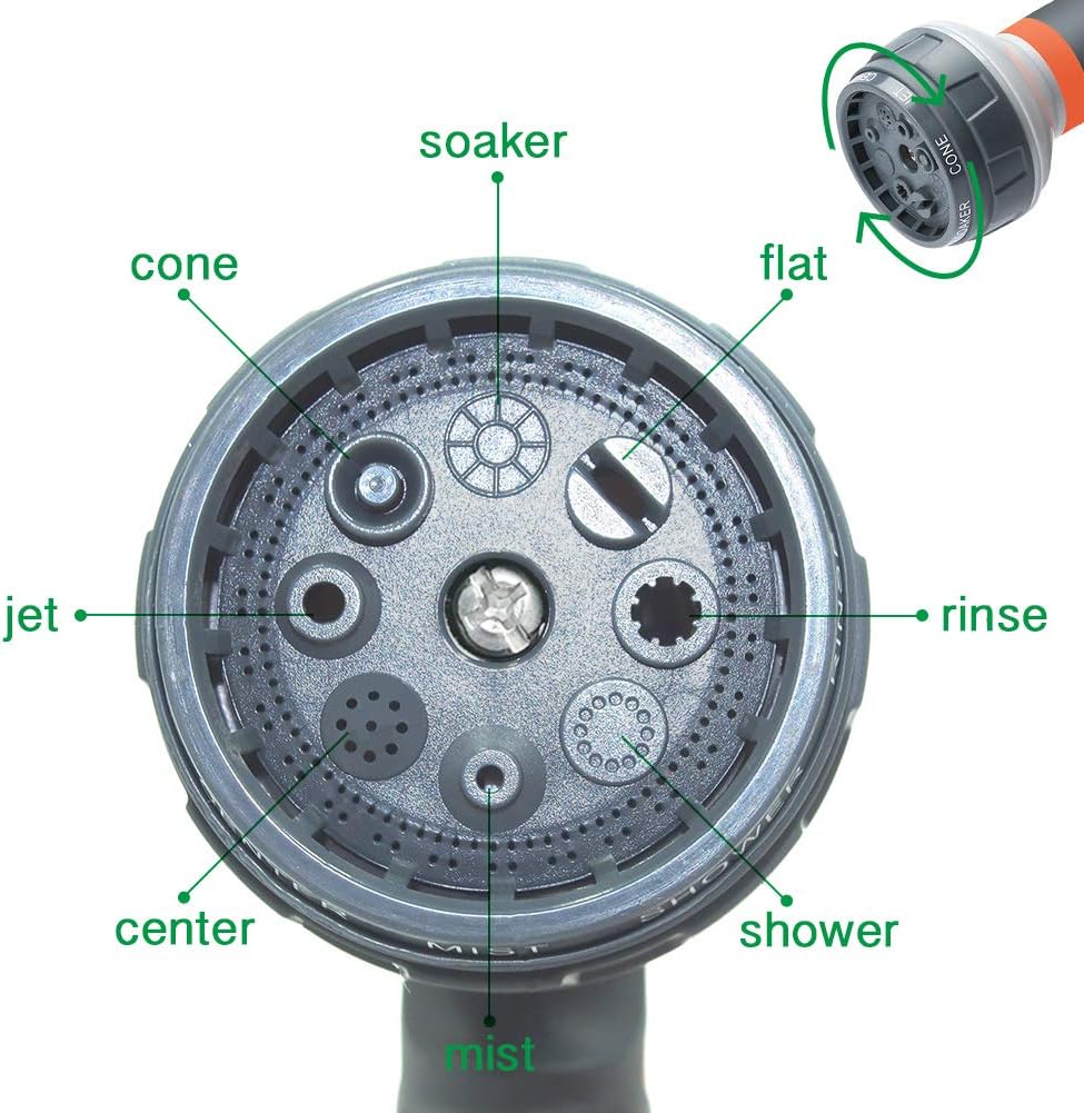 Garden Hose Nozzle 2 Pack Heavy Duty Hose Spray Gun 8 Way High Pressure