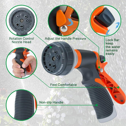 Garden Hose Nozzle 2 Pack Heavy Duty Hose Spray Gun 8 Way High Pressure
