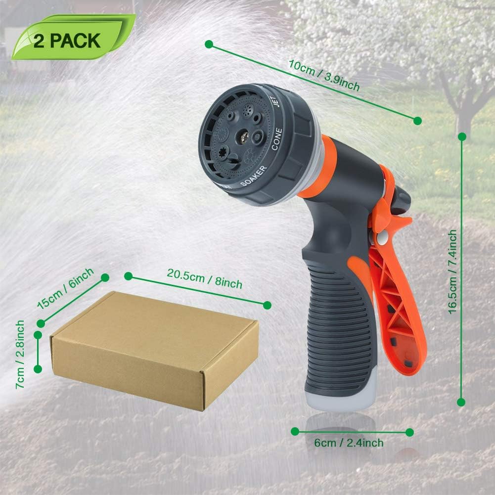 Garden Hose Nozzle 2 Pack Heavy Duty Hose Spray Gun 8 Way High Pressure