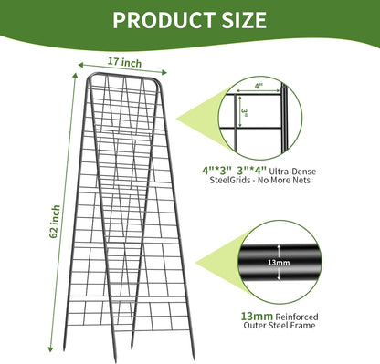 100% Metal Cucumber Trellis for Raised Bed,62"x17" A-Shape Garden Plant Support for Climbing Plants, Heavy Duty Metal Garden Trellises Plant Support for Vine Vegetables Outdoor (Black, 62x17inch(H*W))