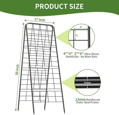 100% Metal Cucumber Trellis for Raised Bed,62"x17" A-Shape Garden Plant Support for Climbing Plants, Heavy Duty Metal Garden Trellises Plant Support for Vine Vegetables Outdoor (Black, 62x17inch(H*W))