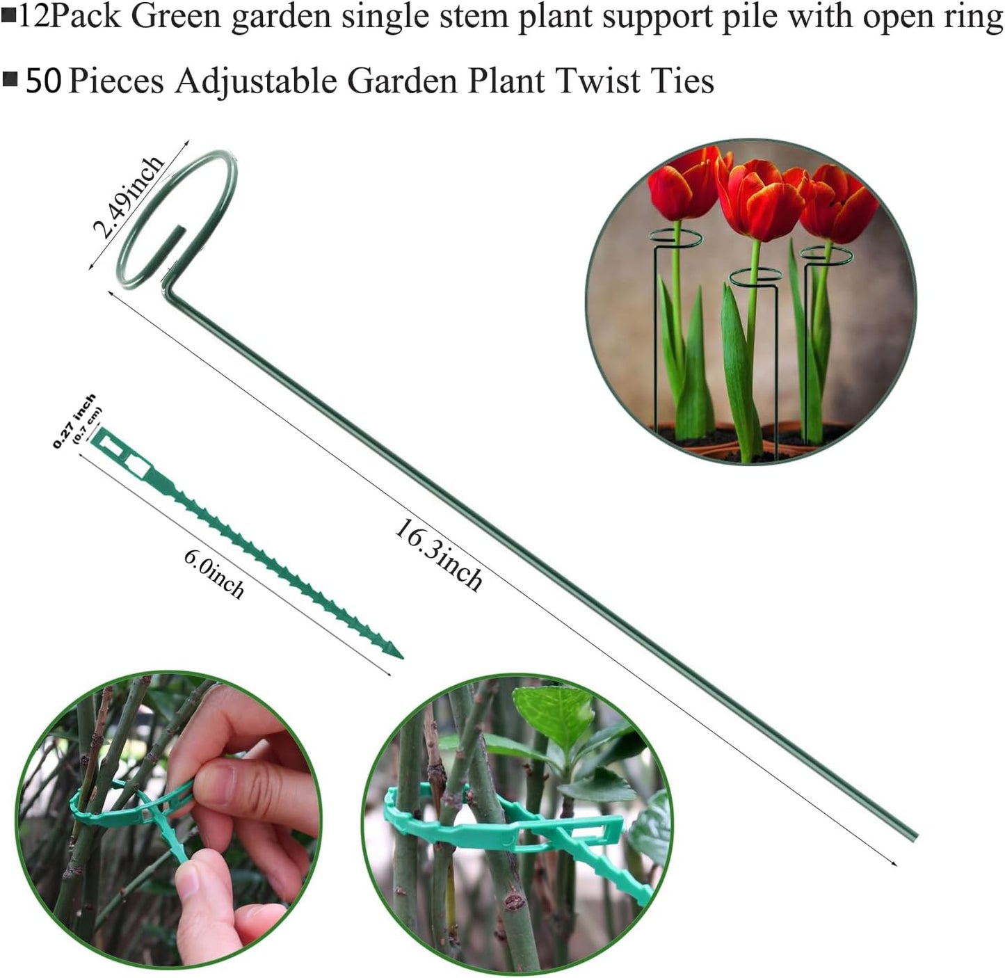 30 Inch Or 16 InchPlant Stakes for Flowers - 5 Pack, Adjustable Height