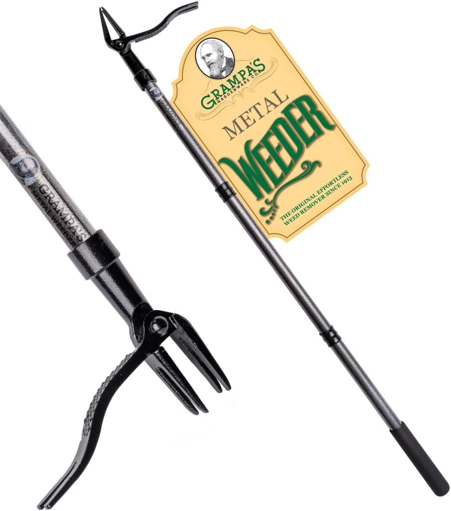 Stand Up Weed Puller Tool with Heavy-Duty Steel Handle