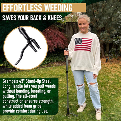 Stand Up Weed Puller Tool with Heavy-Duty Steel Handle