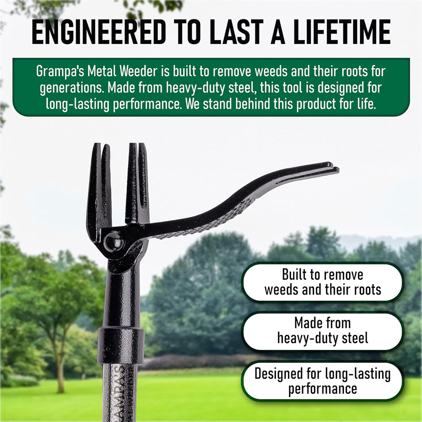 Stand Up Weed Puller Tool with Heavy-Duty Steel Handle