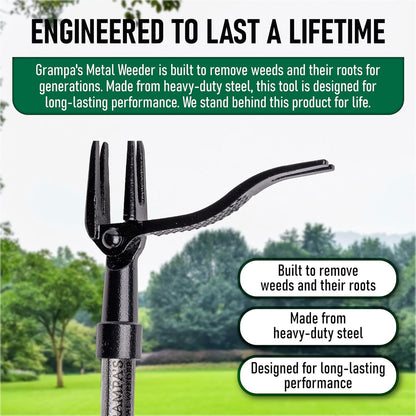 Stand Up Weed Puller Tool with Heavy-Duty Steel Handle