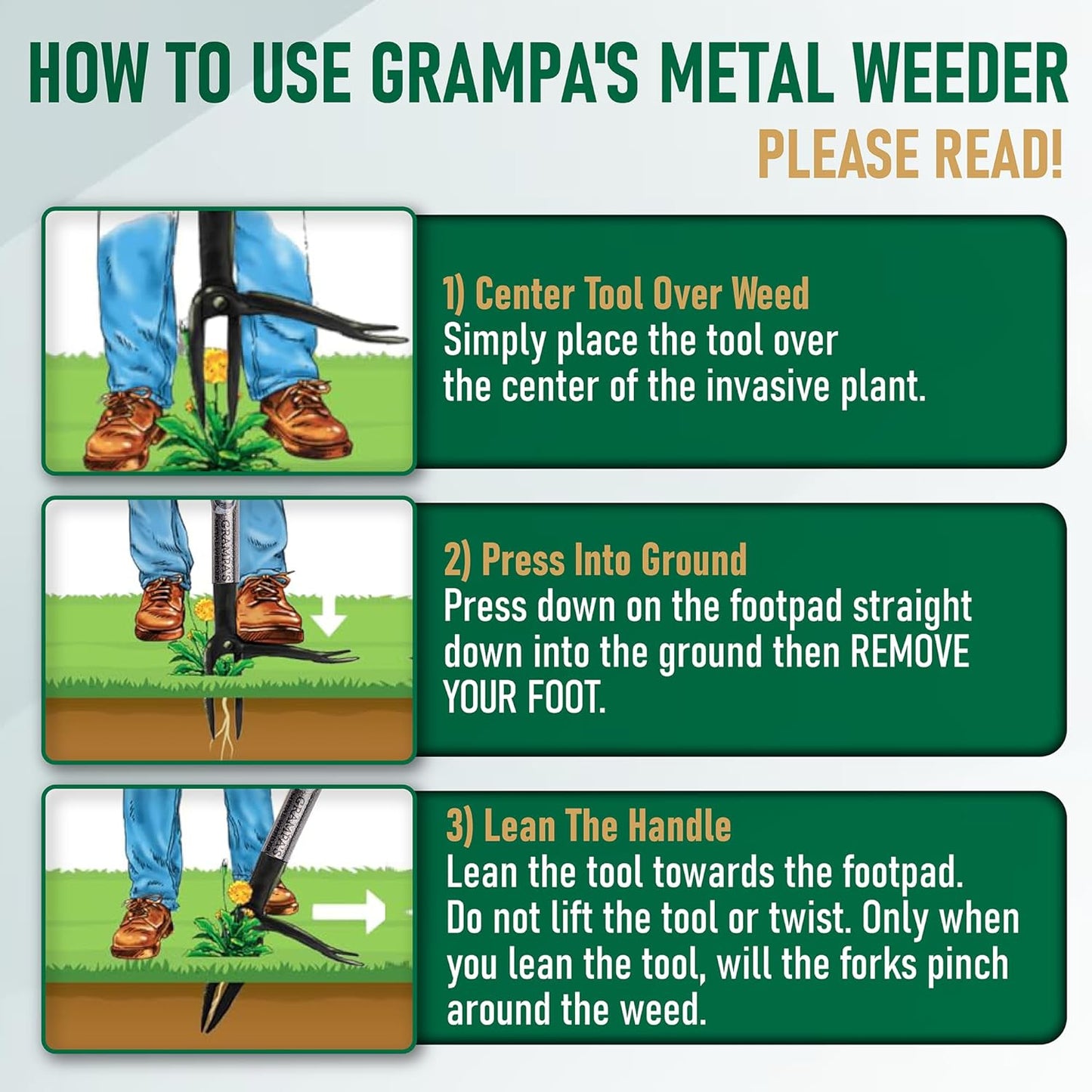 Stand Up Weed Puller Tool with Heavy-Duty Steel Handle