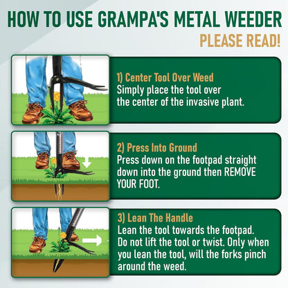 Stand Up Weed Puller Tool with Heavy-Duty Steel Handle