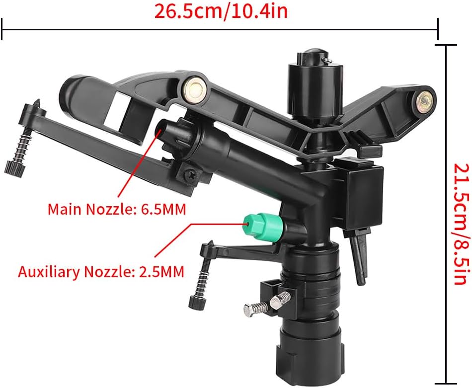 Impact Sprinkler, Rotating Garden Sprinkler with Adjustable Rotating Angle and Coverage, 1 in Female Thread for Garden and Lawn