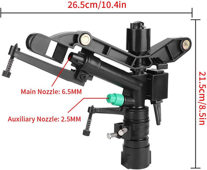 Impact Sprinkler, Rotating Garden Sprinkler with Adjustable Rotating Angle and Coverage, 1 in Female Thread for Garden and Lawn