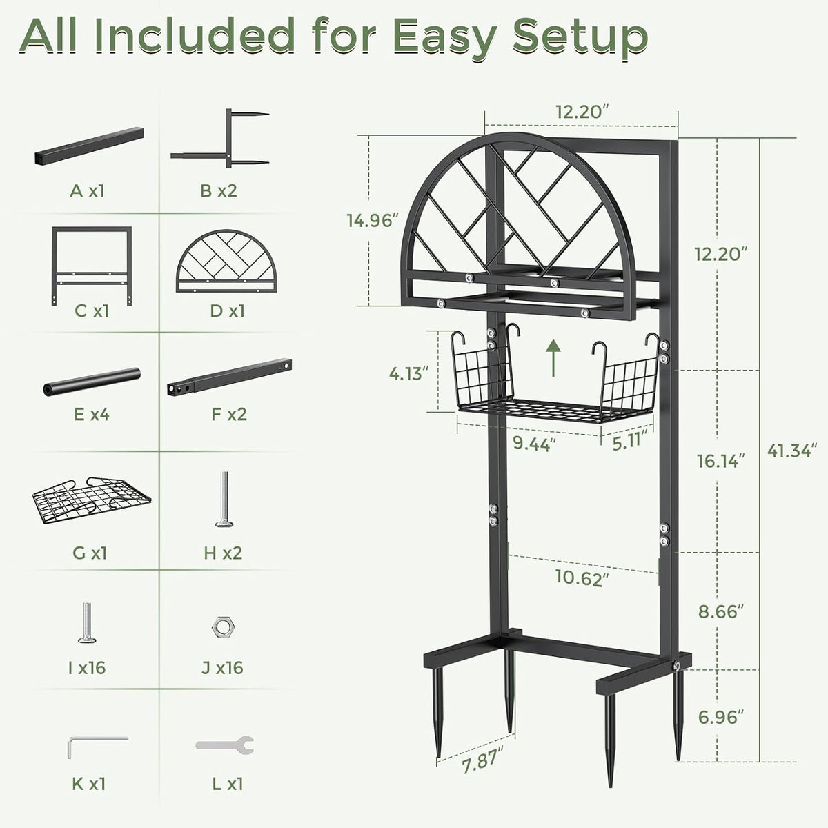 Garden Hose Holder Heavy Duty Water Hose Holder with Storage Basket,Holds Up to 165FT Hose, Freestanding Outdoor Hose Hanger with 4 Spikes Sturdy Hose Stand, for Outside Yard Lawn Patio
