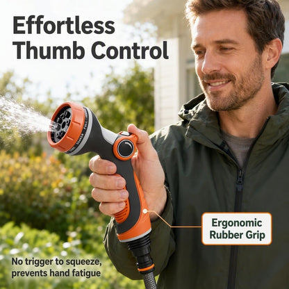 Garden Hose Sprayer Nozzle, Heavy Duty Water Hose Nozzle Gift for Dad, Thumb Control 10 Function Solid ABS Material, Ergonomic Slip Proof with Standard 3/4" Fitting & Quick Connector