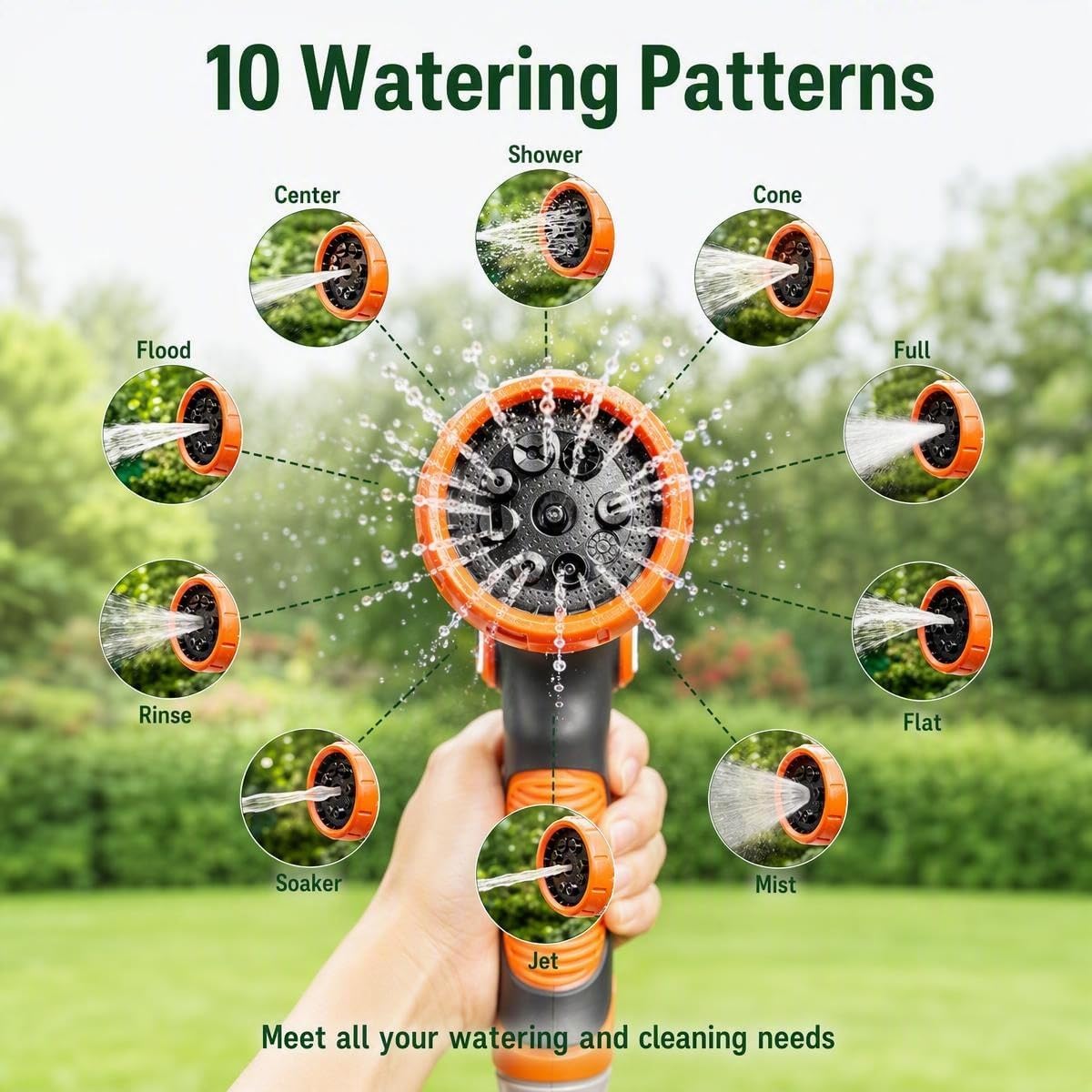 Garden Hose Sprayer Nozzle, Heavy Duty Water Hose Nozzle Gift for Dad, Thumb Control 10 Function Solid ABS Material, Ergonomic Slip Proof with Standard 3/4" Fitting & Quick Connector