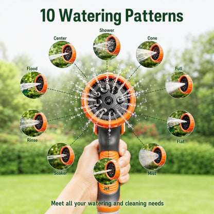 Garden Hose Sprayer Nozzle, Heavy Duty Water Hose Nozzle Gift for Dad, Thumb Control 10 Function Solid ABS Material, Ergonomic Slip Proof with Standard 3/4" Fitting & Quick Connector