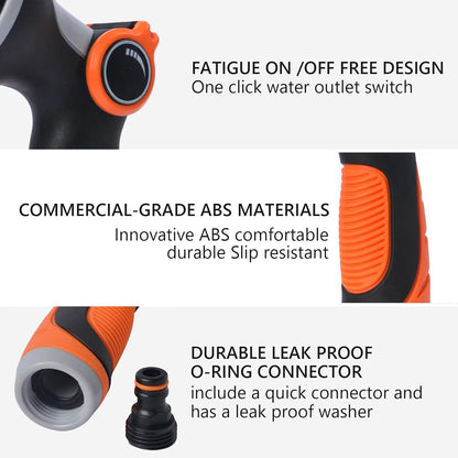 Garden Hose Sprayer Nozzle, Heavy Duty Water Hose Nozzle Gift for Dad, Thumb Control 10 Function Solid ABS Material, Ergonomic Slip Proof with Standard 3/4" Fitting & Quick Connector