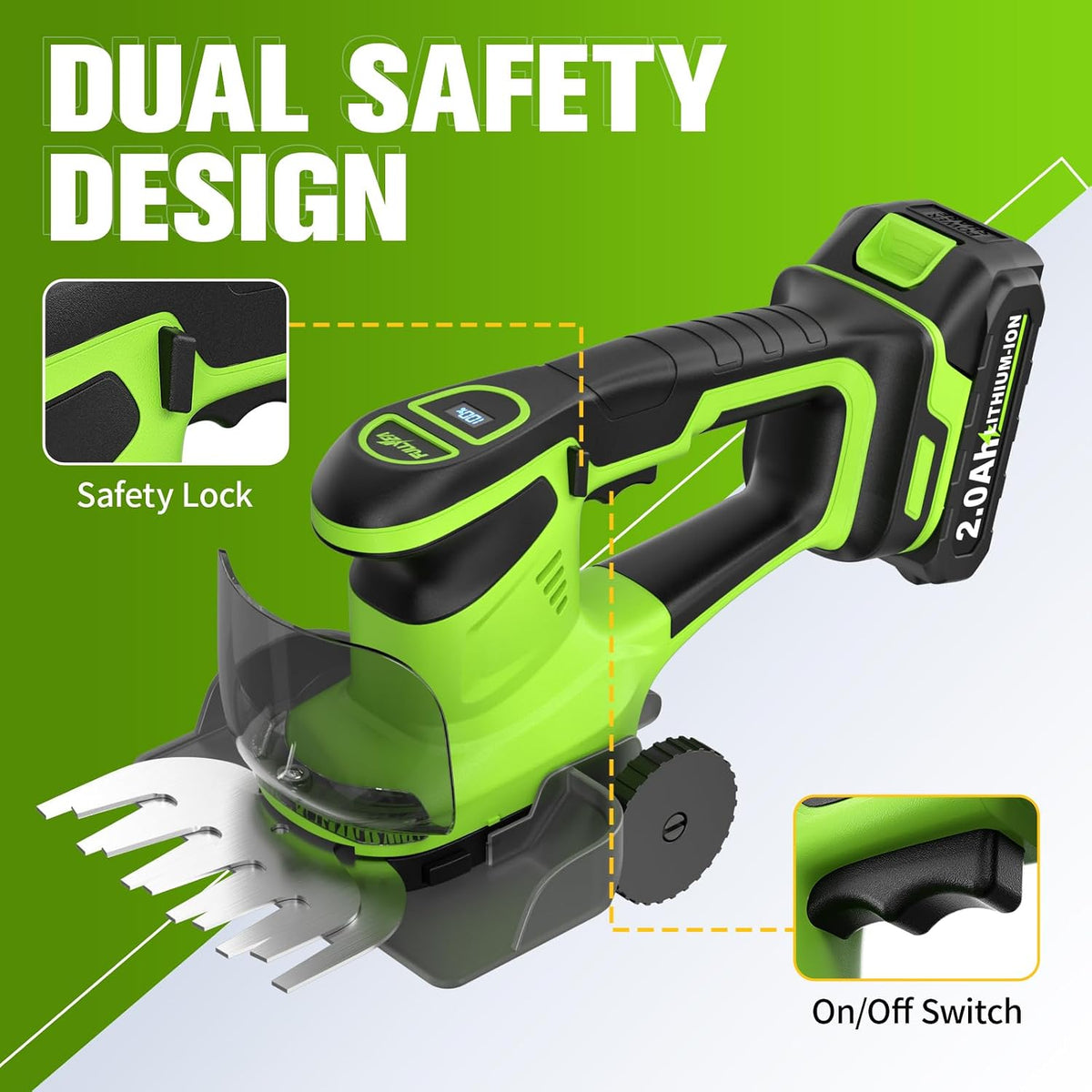 2-in-1 Hedge Trimmer Cordless, Electric Bush Trimmer & Hedge Shears, Lightweight Grass Cutter with 2 * 2.0Ah Batteries & Charger, Battery Grass Trimmer, Handheld Shrub Trimmer Garden Tools