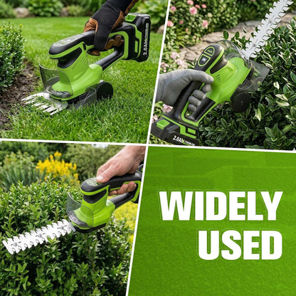 2-in-1 Hedge Trimmer Cordless, Electric Bush Trimmer & Hedge Shears, Lightweight Grass Cutter with 2 * 2.0Ah Batteries & Charger, Battery Grass Trimmer, Handheld Shrub Trimmer Garden Tools