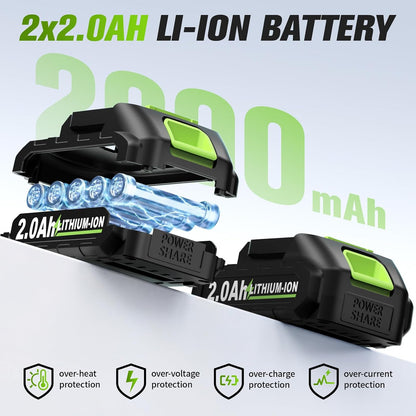 2-in-1 Hedge Trimmer Cordless, Electric Bush Trimmer & Hedge Shears, Lightweight Grass Cutter with 2 * 2.0Ah Batteries & Charger, Battery Grass Trimmer, Handheld Shrub Trimmer Garden Tools