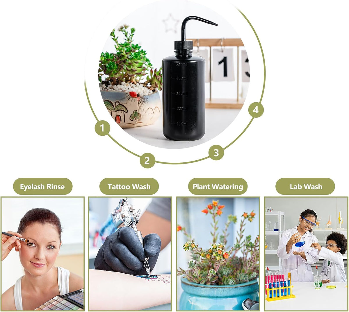 Tattoo Wash Bottle Squeeze, 2Pcs 500ml Squirt Bottle Succulent Watering Can, Safety Rinse, Lab Washing, Tattoo Supplies, Lash Water Squeezer, Black