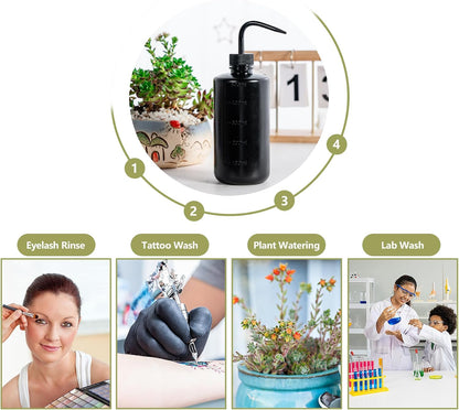 Tattoo Wash Bottle Squeeze, 2Pcs 500ml Squirt Bottle Succulent Watering Can, Safety Rinse, Lab Washing, Tattoo Supplies, Lash Water Squeezer, Black