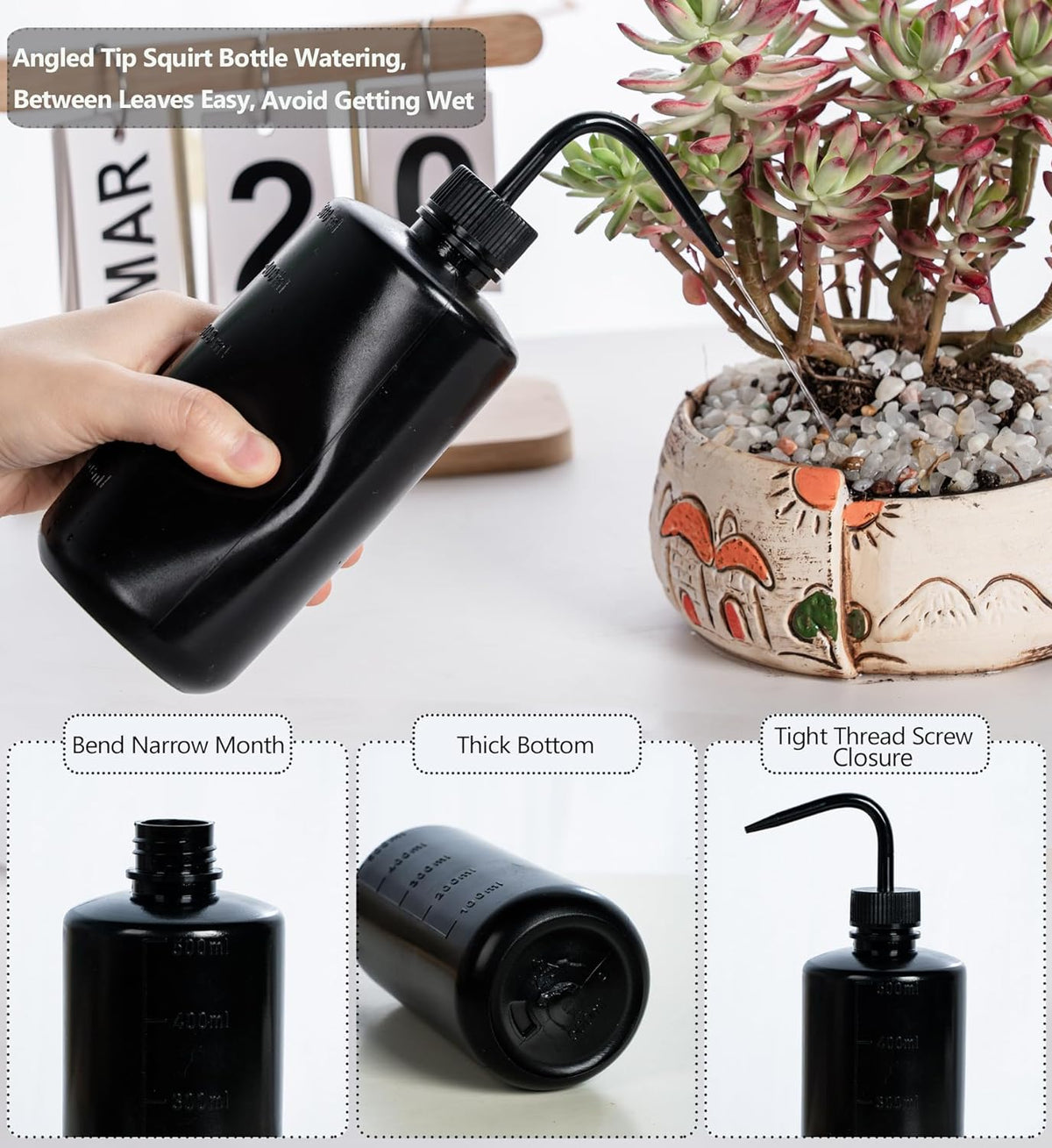 Tattoo Wash Bottle Squeeze, 2Pcs 500ml Squirt Bottle Succulent Watering Can, Safety Rinse, Lab Washing, Tattoo Supplies, Lash Water Squeezer, Black