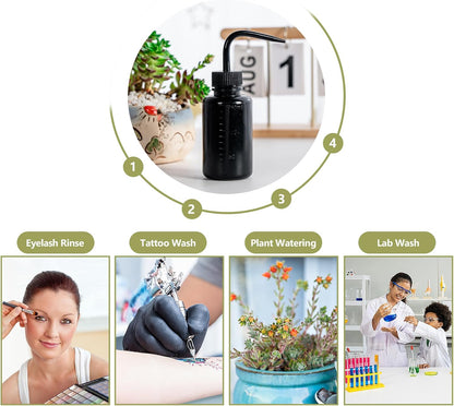 Tattoo Wash Bottle Squeeze, 2Pcs 500ml Squirt Bottle Succulent Watering Can, Safety Rinse, Lab Washing, Tattoo Supplies, Lash Water Squeezer, Black