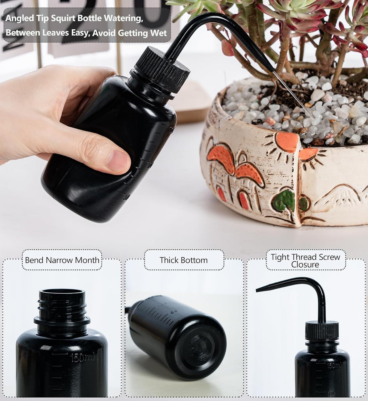 Tattoo Wash Bottle Squeeze, 2Pcs 500ml Squirt Bottle Succulent Watering Can, Safety Rinse, Lab Washing, Tattoo Supplies, Lash Water Squeezer, Black