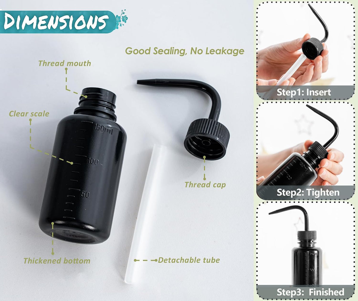 Tattoo Wash Bottle Squeeze, 2Pcs 500ml Squirt Bottle Succulent Watering Can, Safety Rinse, Lab Washing, Tattoo Supplies, Lash Water Squeezer, Black
