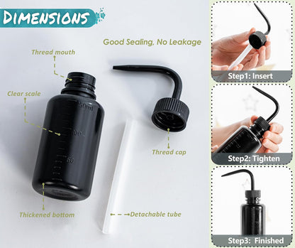 Tattoo Wash Bottle Squeeze, 2Pcs 500ml Squirt Bottle Succulent Watering Can, Safety Rinse, Lab Washing, Tattoo Supplies, Lash Water Squeezer, Black