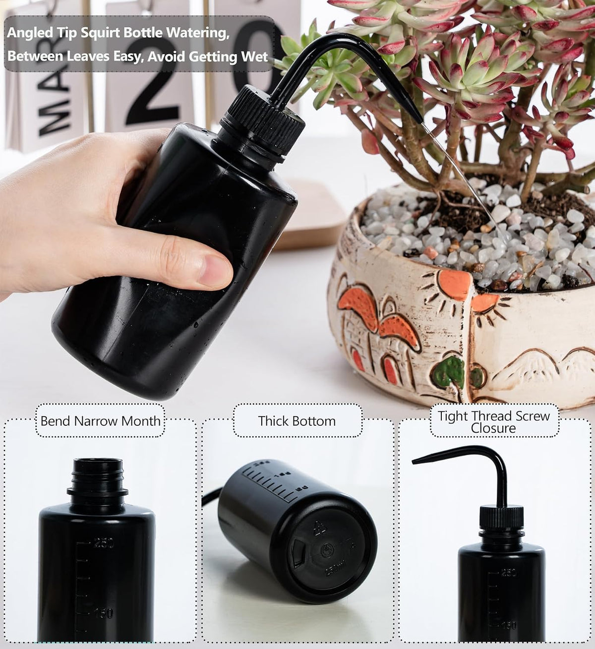 Tattoo Wash Bottle Squeeze, 2Pcs 500ml Squirt Bottle Succulent Watering Can, Safety Rinse, Lab Washing, Tattoo Supplies, Lash Water Squeezer, Black