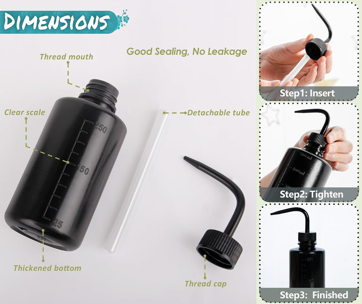 Tattoo Wash Bottle Squeeze, 2Pcs 500ml Squirt Bottle Succulent Watering Can, Safety Rinse, Lab Washing, Tattoo Supplies, Lash Water Squeezer, Black