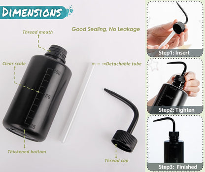 Tattoo Wash Bottle Squeeze, 2Pcs 500ml Squirt Bottle Succulent Watering Can, Safety Rinse, Lab Washing, Tattoo Supplies, Lash Water Squeezer, Black