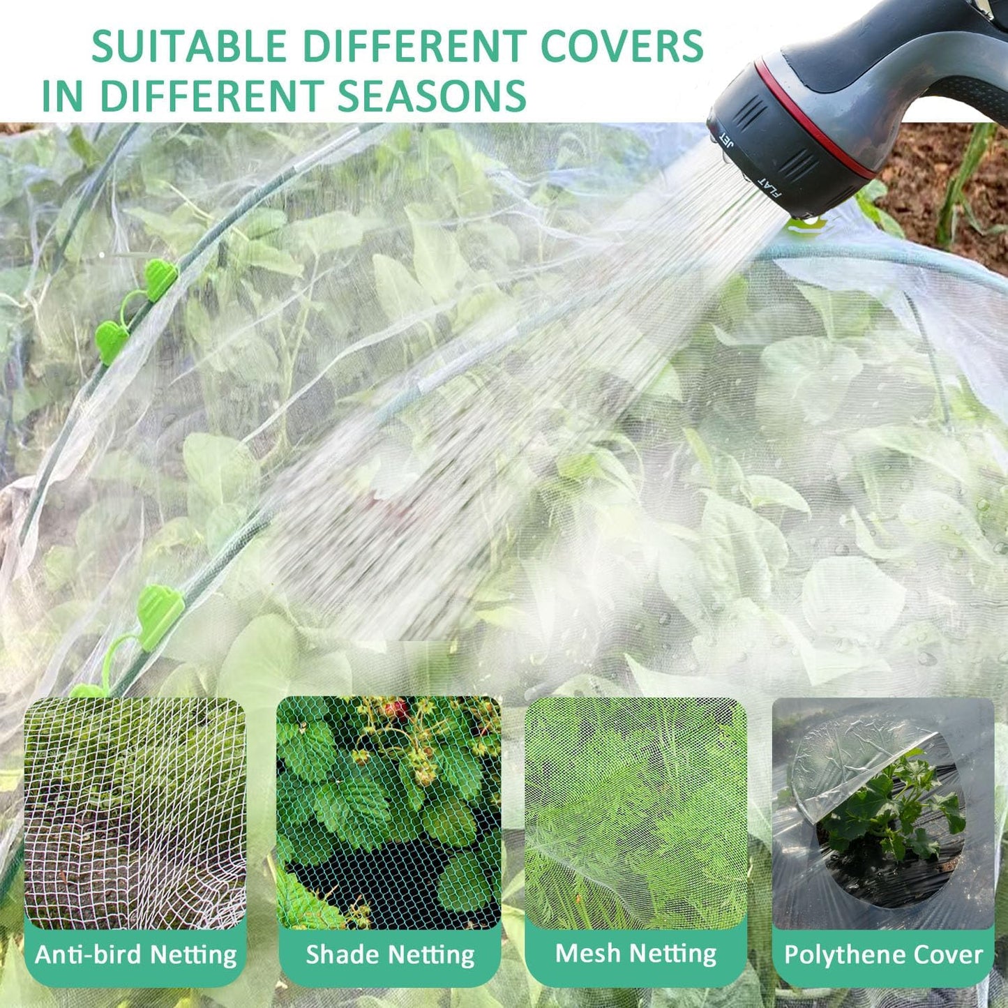 Garden Hoops for Raised Beds, 25pcs Greenhouse Hoops,Fiberglass 2- 8ft, Garden Tunnel with 15 Clips, Detachable Hoop House Frame for Row Cover,Garden Netting, Plant Covers
