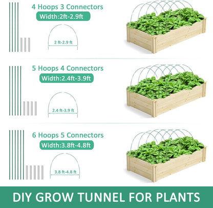 Garden Hoops for Raised Beds, 25pcs Greenhouse Hoops,Fiberglass 2- 8ft, Garden Tunnel with 15 Clips, Detachable Hoop House Frame for Row Cover,Garden Netting, Plant Covers