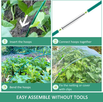 Garden Hoops for Raised Beds, 25pcs Greenhouse Hoops,Fiberglass 2- 8ft, Garden Tunnel with 15 Clips, Detachable Hoop House Frame for Row Cover,Garden Netting, Plant Covers