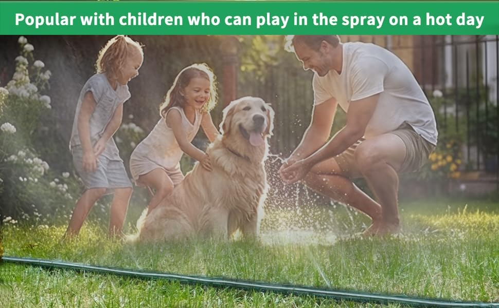 75 FT Flat Sprinkler Hose for Lawn Watering Garden Soaker Hose with Holes, Heavy Duty Lightweight No-Kink Water Hose with Stakes, Irrigation Hose, Great Fun for Kids and Dog