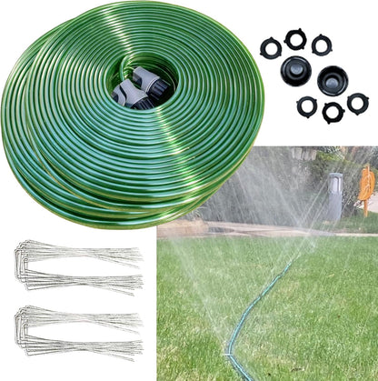 75 FT Flat Sprinkler Hose for Lawn Watering Garden Soaker Hose with Holes, Heavy Duty Lightweight No-Kink Water Hose with Stakes, Irrigation Hose, Great Fun for Kids and Dog