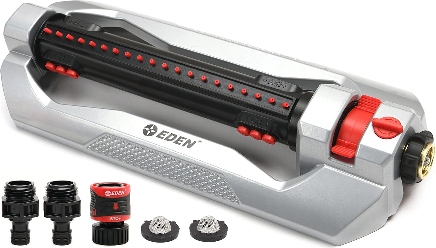 96216 Heavy Duty Turbo Oscillating Sprinkler, Covers Up to 4,900 sq. ft., 20 Precision Nozzles, Aluminum Base, Flow and Width Control, Adjustable Range, Quick Connects, Filters