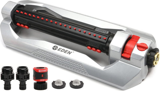 96216 Heavy Duty Turbo Oscillating Sprinkler, Covers Up to 4,900 sq. ft., 20 Precision Nozzles, Aluminum Base, Flow and Width Control, Adjustable Range, Quick Connects, Filters