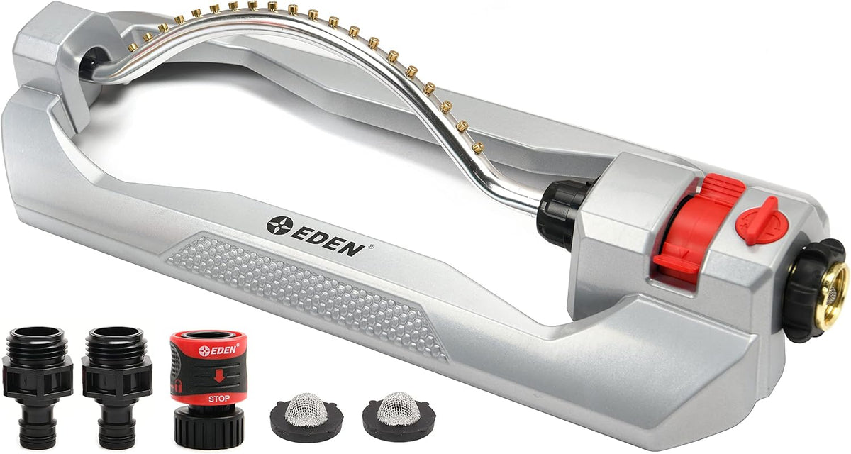 96216 Heavy Duty Turbo Oscillating Sprinkler, Covers Up to 4,900 sq. ft., 20 Precision Nozzles, Aluminum Base, Flow and Width Control, Adjustable Range, Quick Connects, Filters